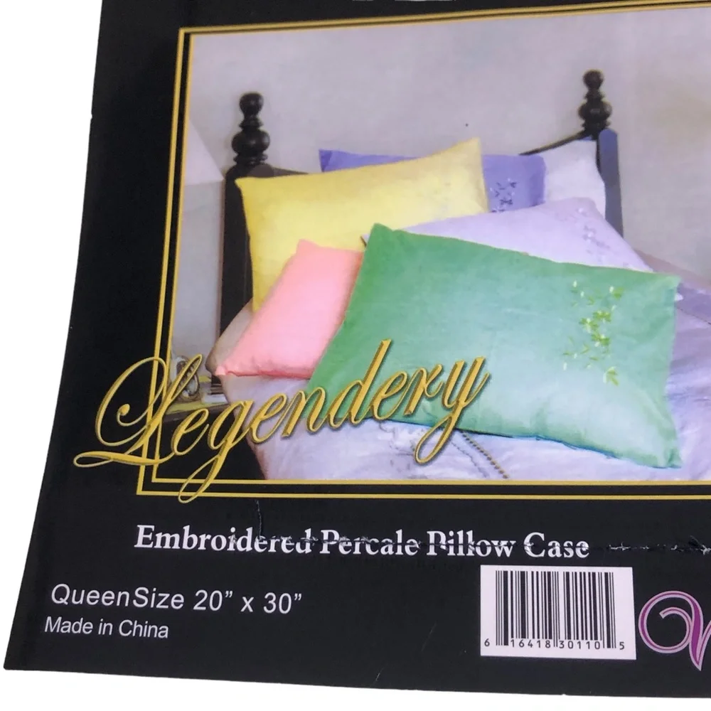 Legendery Pillow Cases Queen Size 20” x 30” Yellow Floral Embroidery